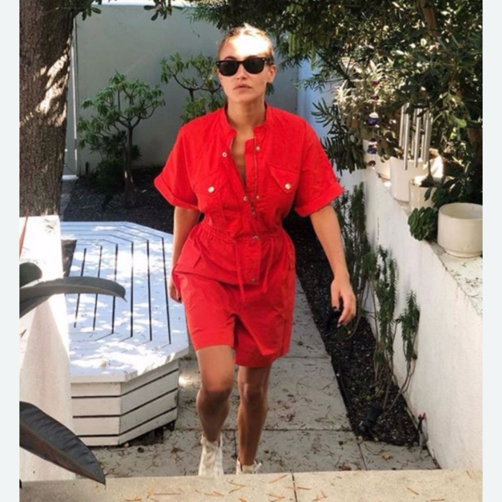 Overlover Rodeo Parachute Romper in Poppy Playsuit Shorts Jumpsuit Cotton Red XS